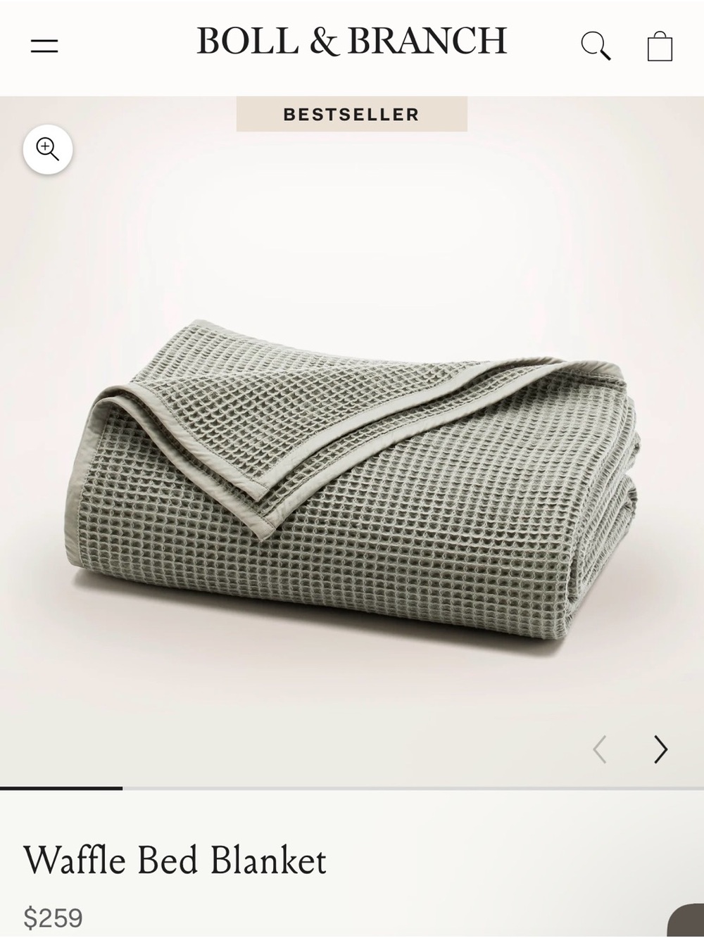 Boll & Branch Waffle Bed Blanket in Sageleaf